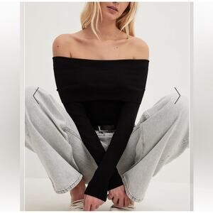 NWT NA-KD Off-Shoulder Knitted Sweater Top Black Size S